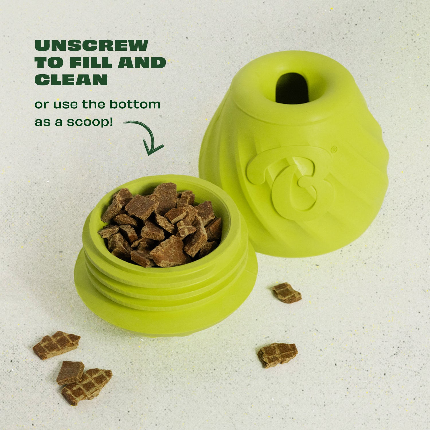 Introducing the Benebone Bounce Pawbler: Unscrew to Fill and Clean or Use the Bottom as a Scoop!