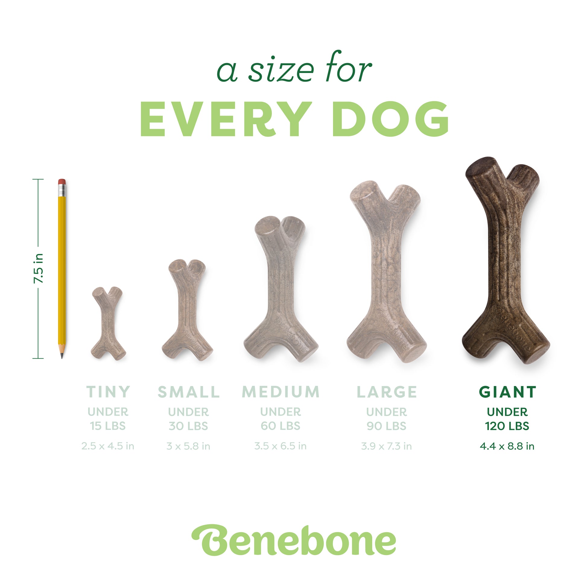 A size for every dog. Size guide: giant maplestick, under 120 lbs.