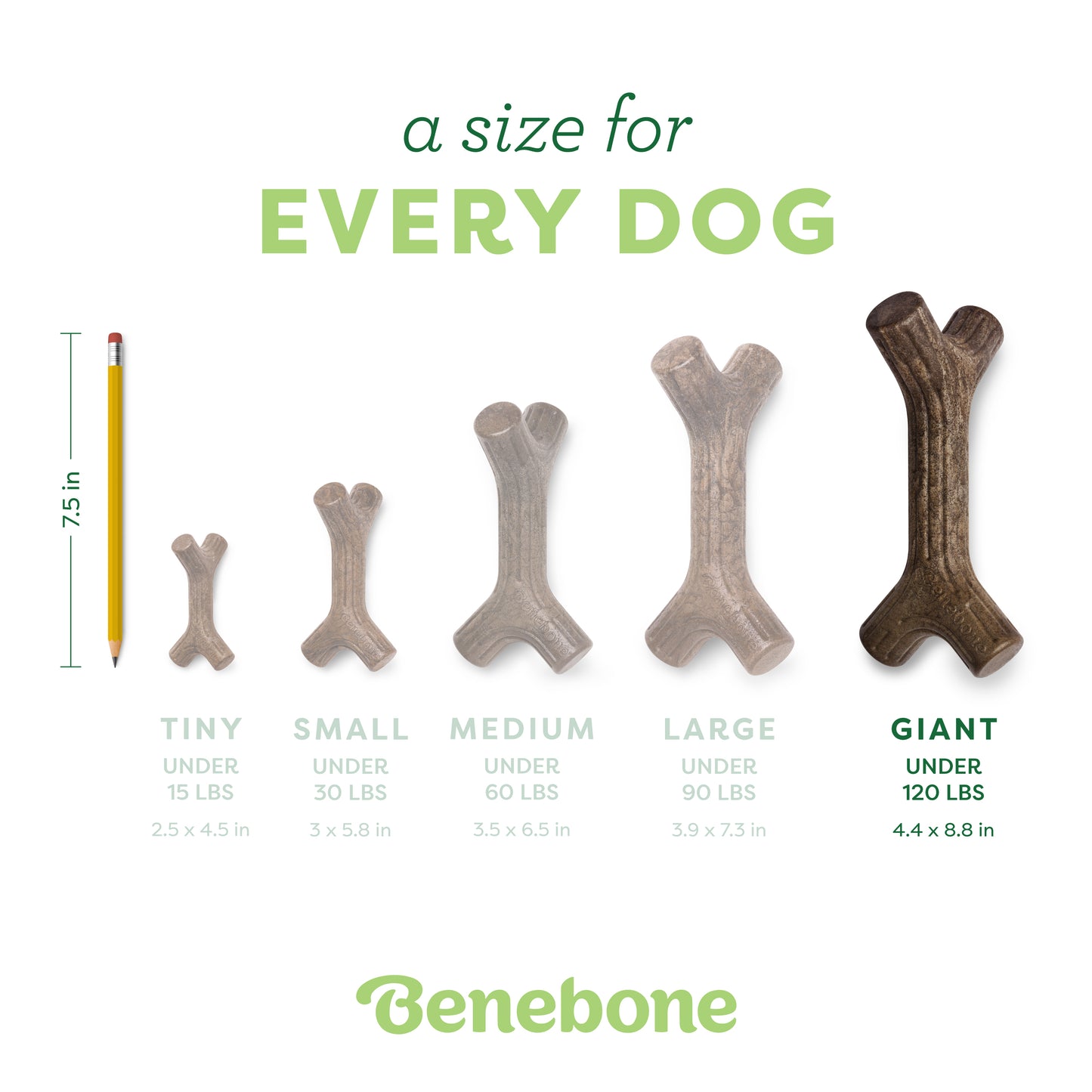 A size for every dog. Size guide: giant maplestick, under 120 lbs.