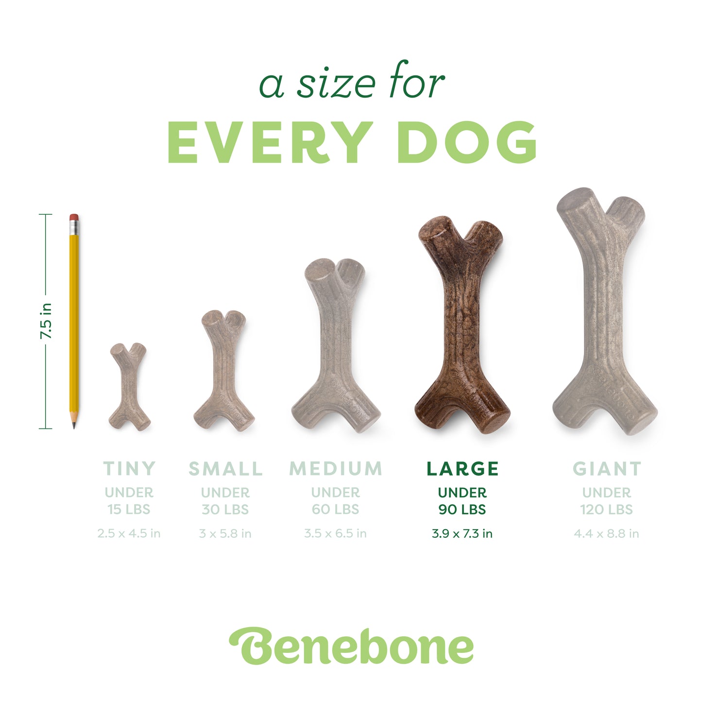 A size for every dog. Size guide: large maplestick, under 90 lbs.