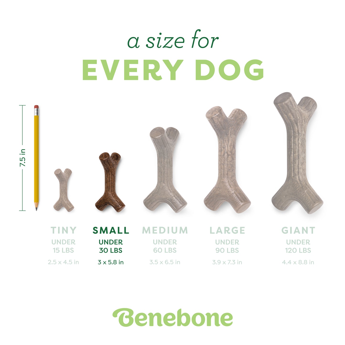A size for every dog. Size guide: small maplestick, under 30 lbs.