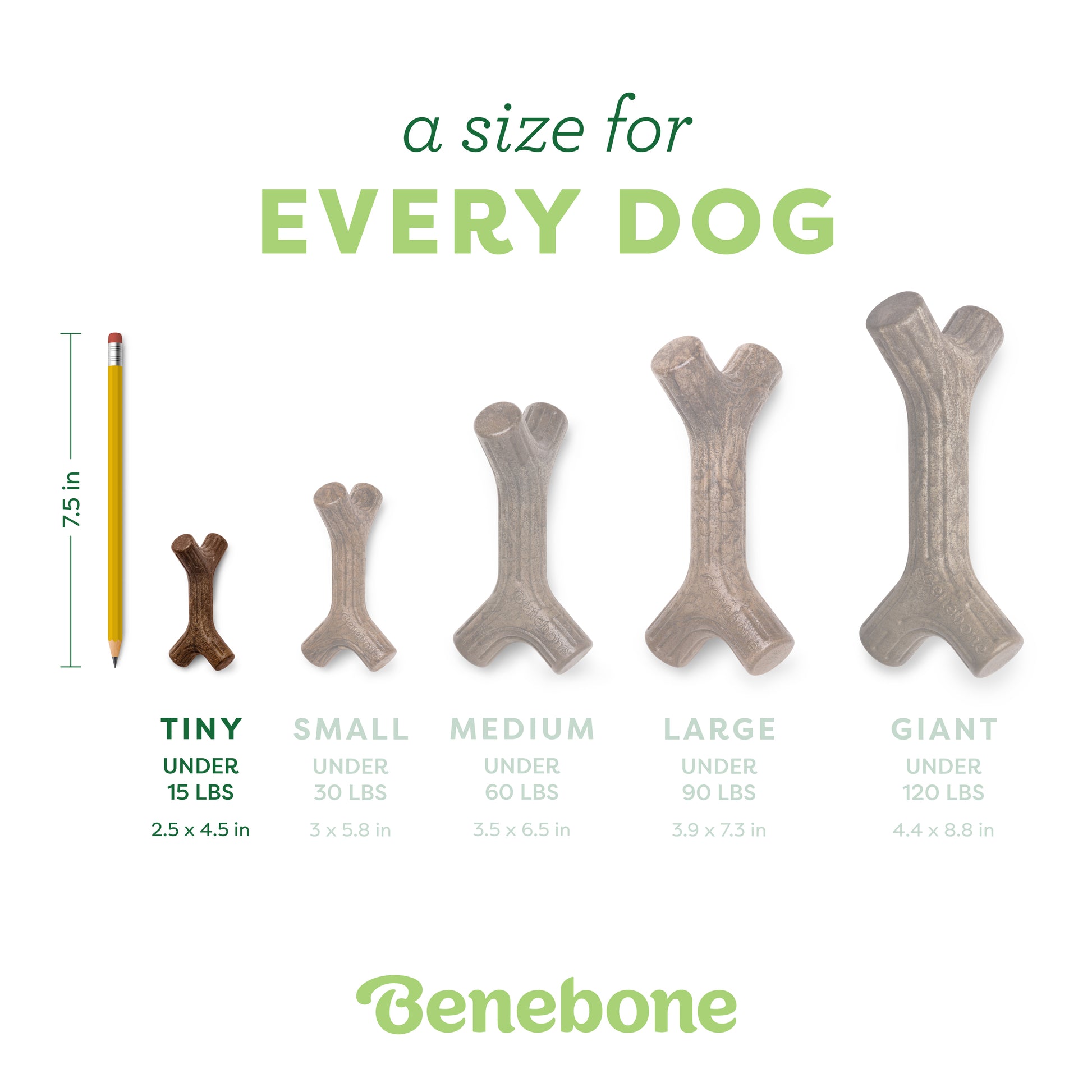 A size for every dog. Size guide: tiny maplestick, under 15 lbs.