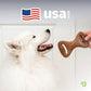 USA made. Samoyed sitting patiently waiting for a Benebone dental chew.