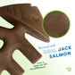 Flavored with real jack salmon. Trust us, dogs can tell the difference. Close up of Benebone fishbone.