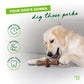 Your dog's gonna dig these perks. Long-lasting, durable, cleans teeth. Labrador Retriever playing with a Benebone zaggler on the couch.